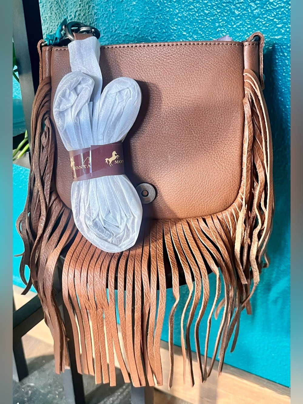 Montana West Brown & White Cowhide Fringe Crossbody - Picture 5 of 14